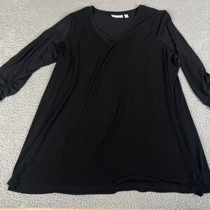 Susan Graver Weekend Blouse 1X  Black Knit 3/4 Sleeve V Neck Top Stretch